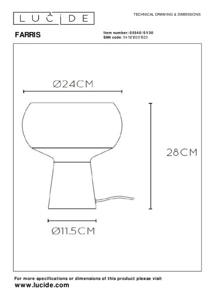 Lucide FARRIS - Table lamp - 1xE27 - Black - technical